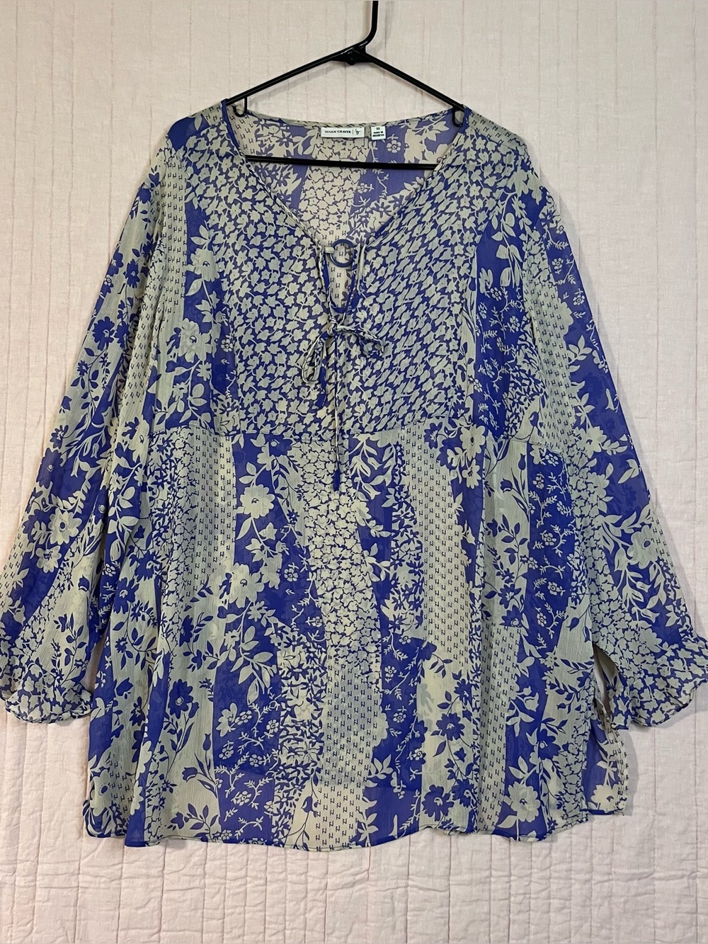 Susan Graver Semi-sheer Tunic Blouse - Lavender & Cream Womens plus Sz 3X
